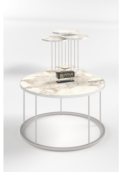 Orta Sehpa ve Zigon Sehpa Terra Set Gümüş Efes