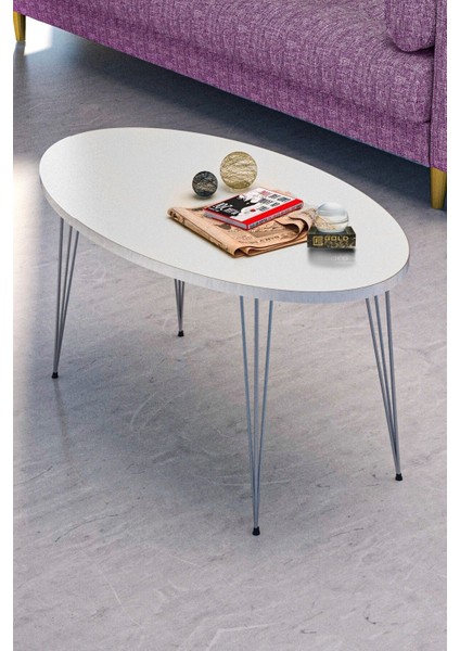 Zigon Sehpa ve Orta Sehpa Elips Set Gümüş Beyaz Tel fırsatları