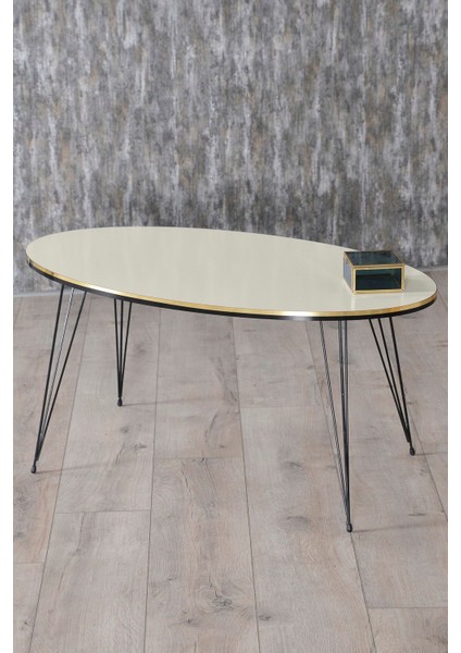 Zigon Sehpa ve Orta Sehpa Elips Set Siyah Tel Ayak Çift Altın Krem fırsatları