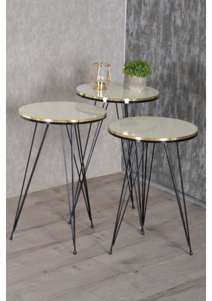 Zigon Sehpa ve Orta Sehpa Elips Set Siyah Tel Ayak Çift Altın Krem indirimleri