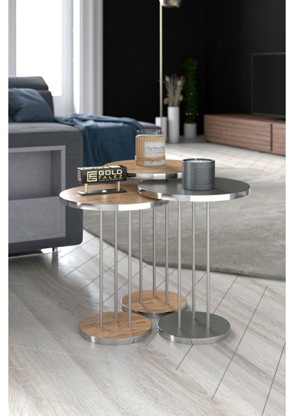 Orta Sehpa ve Zigon Sehpa Terra Set Gümüş Antrasit Ceviz modelleri