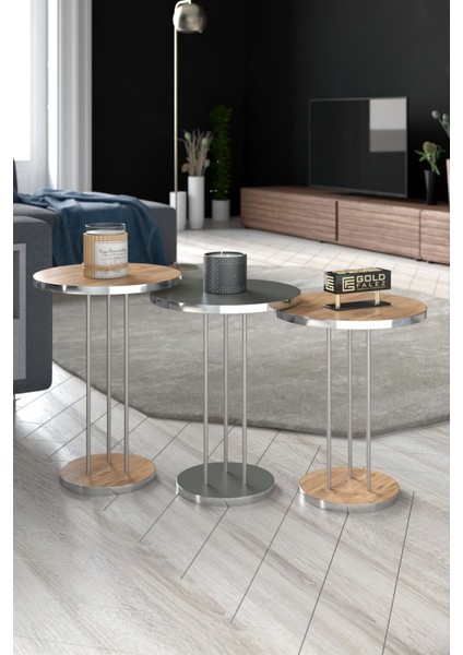 Orta Sehpa ve Zigon Sehpa Terra Set Gümüş Antrasit Ceviz indirimleri