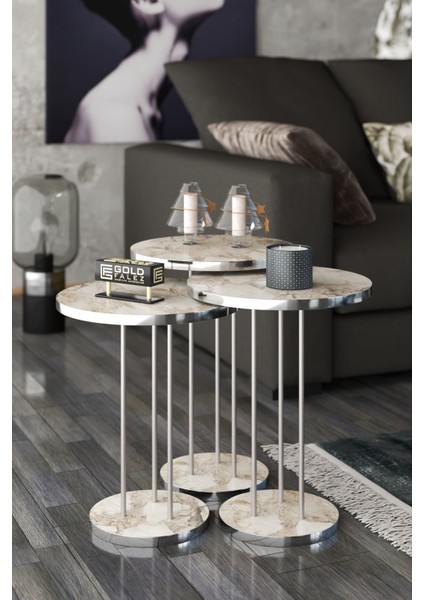 Orta Sehpa ve Zigon Sehpa Terra Set Gümüş Efes modelleri