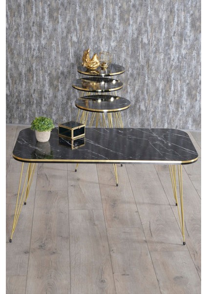 Zigon Sehpa ve Orta Sehpa Kr Set Çift Gold Bendir Tel