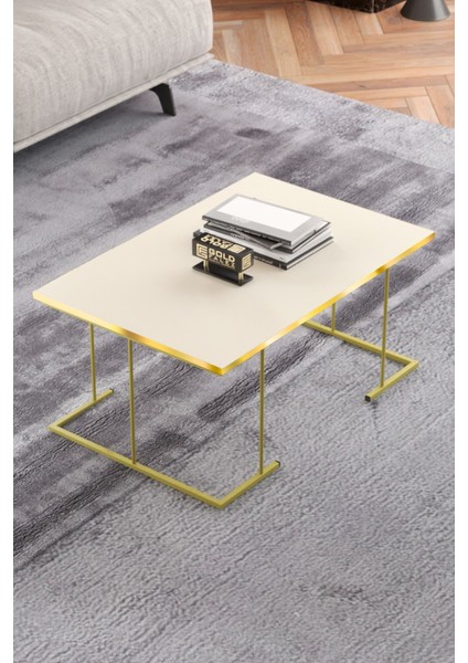 Orta Sehpa ve Zigon Sehpa Solo Set Gold Krem fırsatları