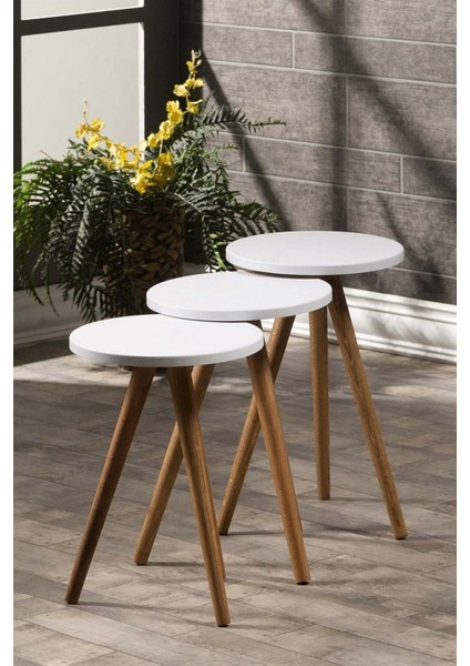 Zigon Sehpa ve Orta Sehpa Set Ahşap Kr Torna Beyaz fiyatları