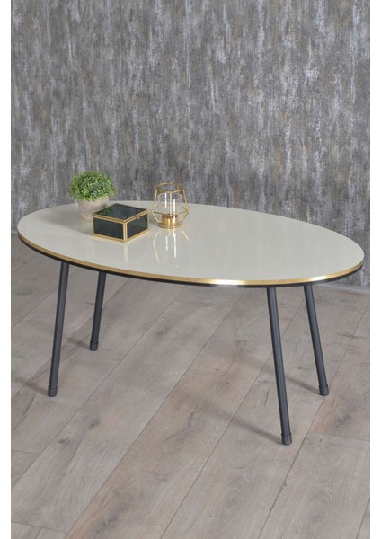 Zigon Sehpa ve Orta Sehpa Elips Set Siyah Metal Ayak Çift Altın Krem fırsatları