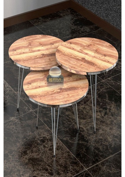 Zigon Sehpa ve Orta Sehpa Elips Set Gümüş Ceviz Tel fiyatları