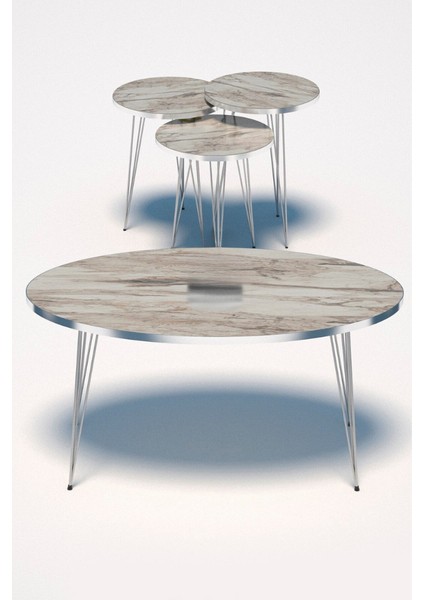 Zigon Sehpa ve Orta Sehpa Elips Set Gümüş Efes Tel