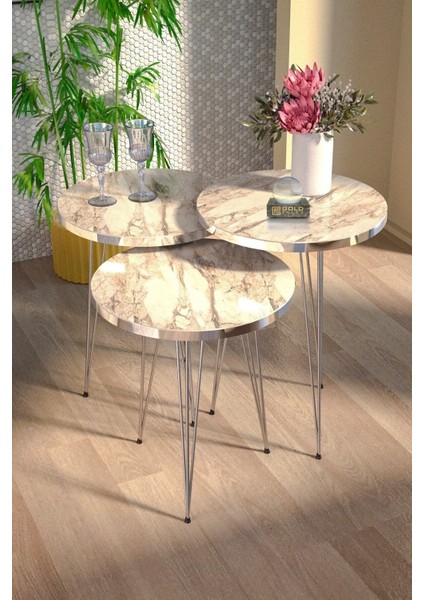 Zigon Sehpa ve Orta Sehpa Elips Set Gümüş Efes Tel modelleri