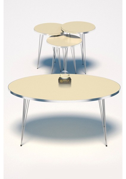 Zigon Sehpa ve Orta Sehpa Elips Set Gümüş Krem Tel modelleri