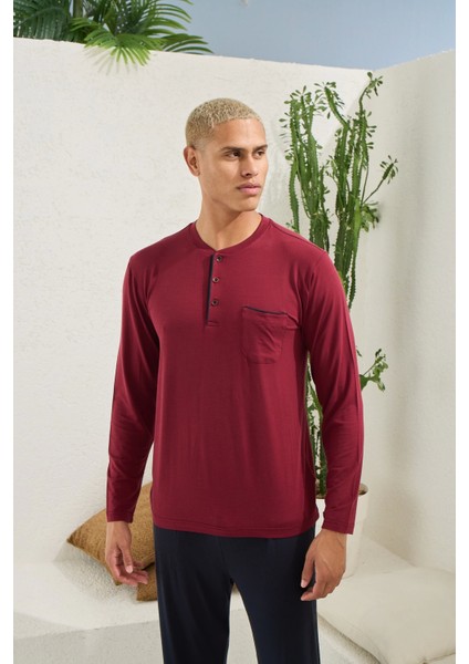 9220 Erkek Midi Yaka Uzun Kol Pijama Takım