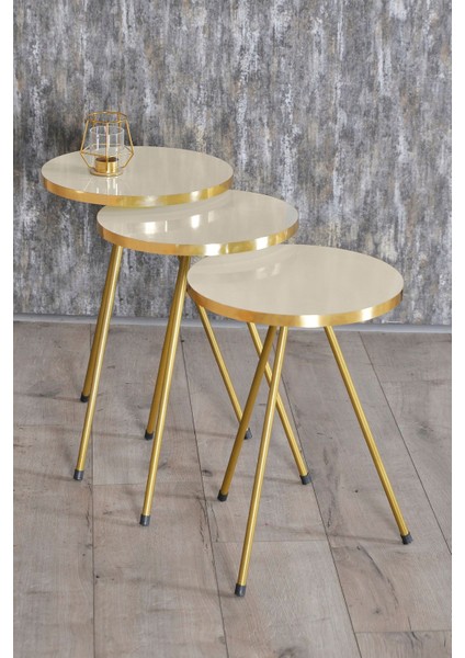 Zigon Sehpa ve Orta Sehpa Kr Gold Metal Ayak Gold Krem Set modelleri