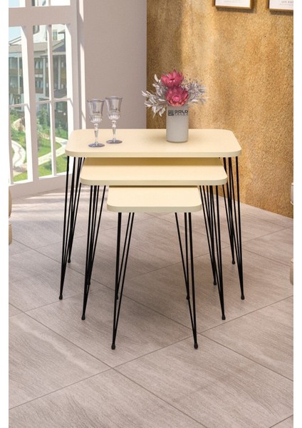 Zigon Sehpa Kr ve Orta Sehpa Kr Set Siyah Ayak Krem Tel 1100 modelleri