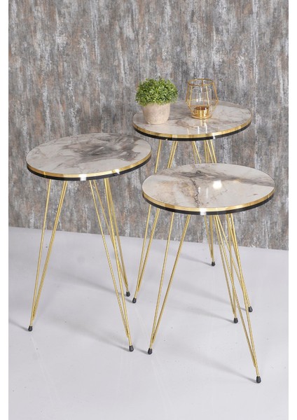 Zigon Sehpa ve Orta Sehpa Elips Set Çift Gold Efes Tel fırsatları