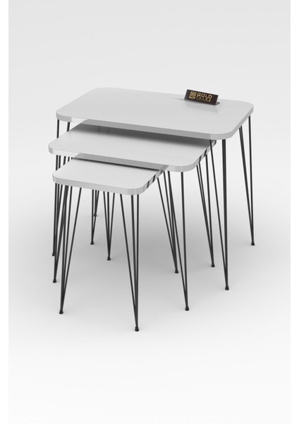 Zigon Sehpa Kr ve Orta Sehpa Kr Set Gümüş Beyaz Tel Ayak Siyah fırsatları