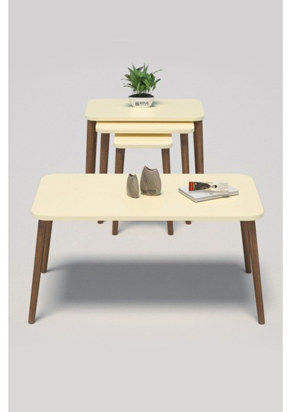 Zigon Sehpa Kr ve Orta Sehpa Kr Torna Set Krem