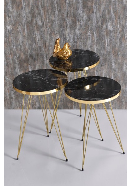 Zigon Sehpa ve Orta Sehpa Kr Set Gold Bendir Tel