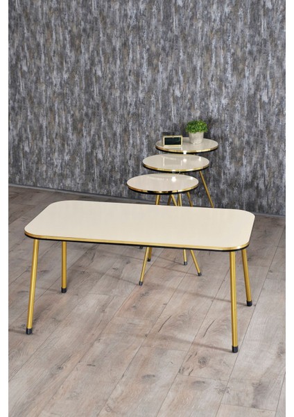 Zigon Sehpa ve Orta Sehpa Kr Set Çift Gold Krem Metal fiyatları