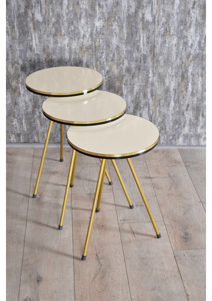 Zigon Sehpa ve Orta Sehpa Kr Set Çift Gold Krem Metal fırsatları