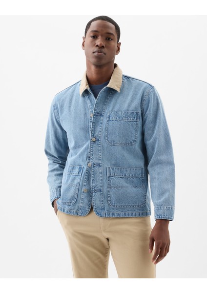 Erkek Mavi Relaxed Denim Chore Ceket