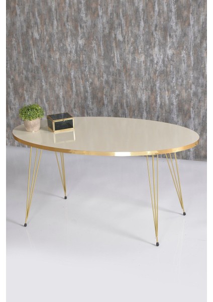 Zigon Sehpa ve Orta Sehpa Elips Set Gold Krem Tel fiyatları