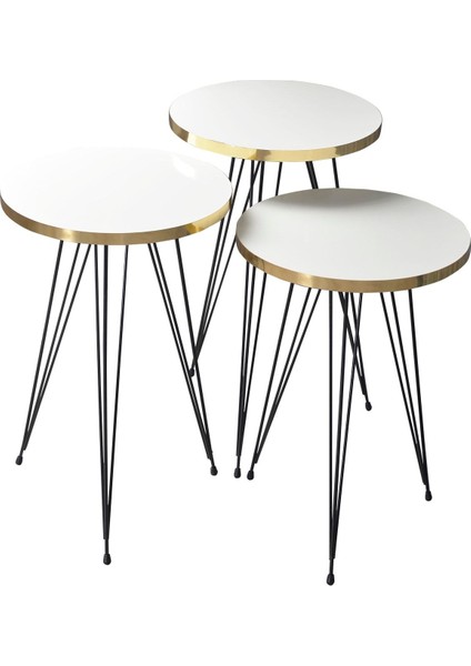 Zigon Sehpa ve Orta Sehpa Kr Set Siyah Tel Ayak Altın Beyaz fiyatları