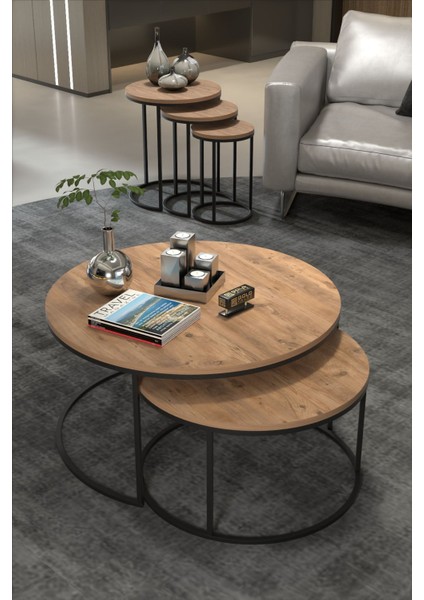 Orta Sehpa ve Zigon Sehpa Set Ikili Lüx C Zigon Ceviz