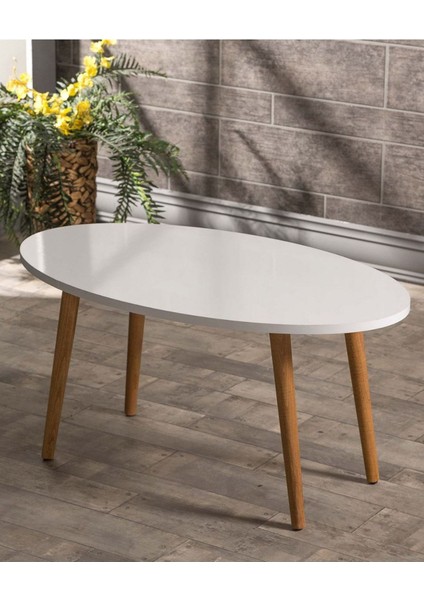 Zigon Sehpa ve Orta Sehpa Set Ahşap Torna Elips Beyaz fırsatları