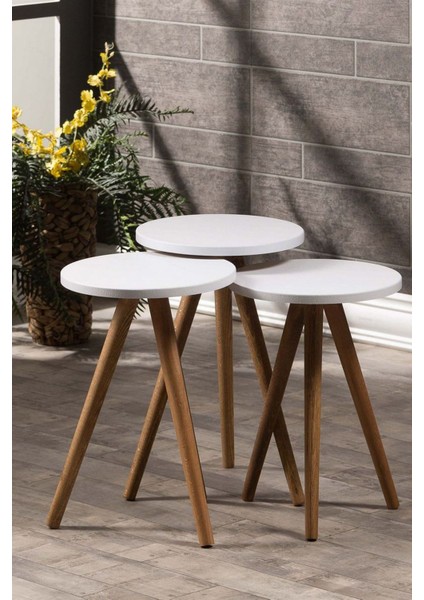 Zigon Sehpa ve Orta Sehpa Set Ahşap Torna Elips Beyaz indirimleri