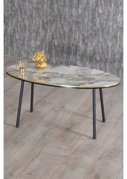 Zigon Sehpa ve Orta Sehpa Elips Set Siyah Metal Ayak Çift Altın Efes fiyatları