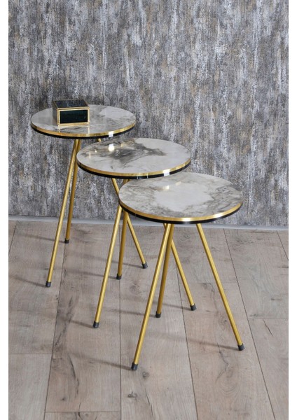 Zigon Sehpa ve Orta Sehpa Elips Set Çift Gold Efes Metal indirimleri