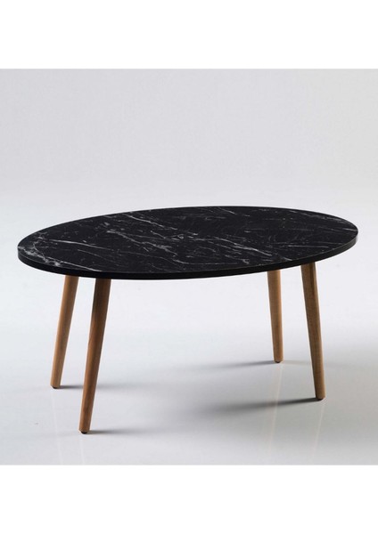 Zigon Sehpa ve Orta Sehpa Set Ahşap Torna Elips Siyah Mermer Desen modelleri