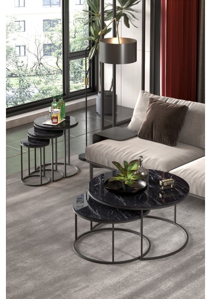 Orta Sehpa ve Zigon Sehpa Set Ikili Lüx C Zigon Bendir