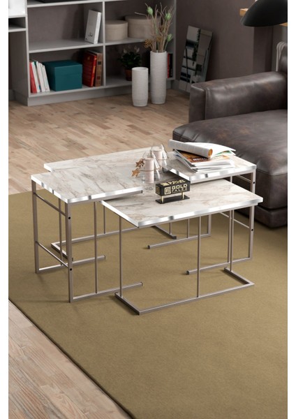 Orta Sehpa ve Zigon Sehpa Solo Set Gümüş Efes