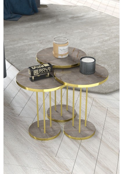 Orta Sehpa ve Zigon Sehpa Terra Set Gold Gordion fiyatları