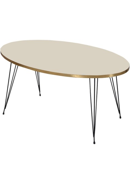 Zigon Sehpa ve Orta Sehpa Elips Set Siyah Tel Ayak Altın Krem