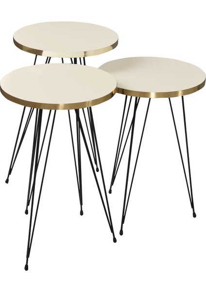 Zigon Sehpa ve Orta Sehpa Elips Set Siyah Tel Ayak Altın Krem fiyatları