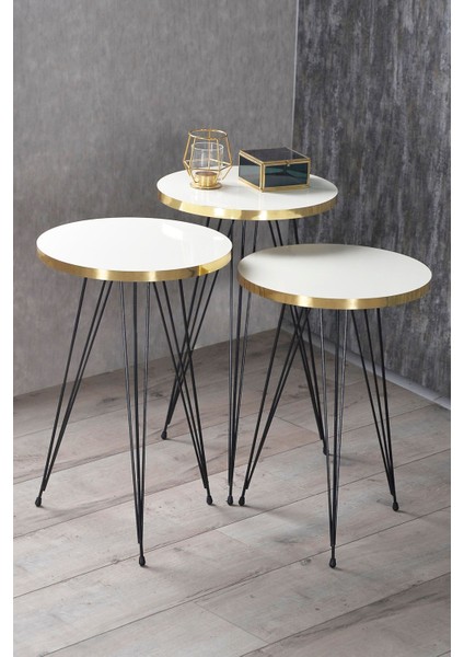 Zigon Sehpa ve Orta Sehpa Elips Set Siyah Tel Ayak Altın Beyaz fırsatları