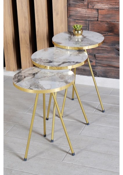 Zigon Sehpa ve Orta Sehpa Elips Gold Metal Ayak Gold Efes Set modelleri