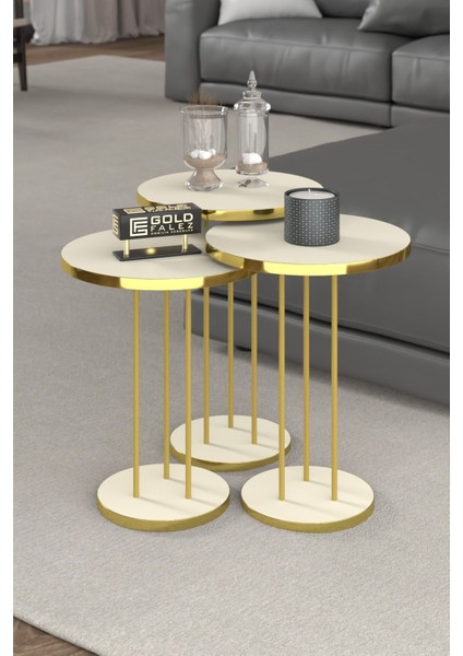 Orta Sehpa ve Zigon Sehpa Terra Set Gold Krem modelleri