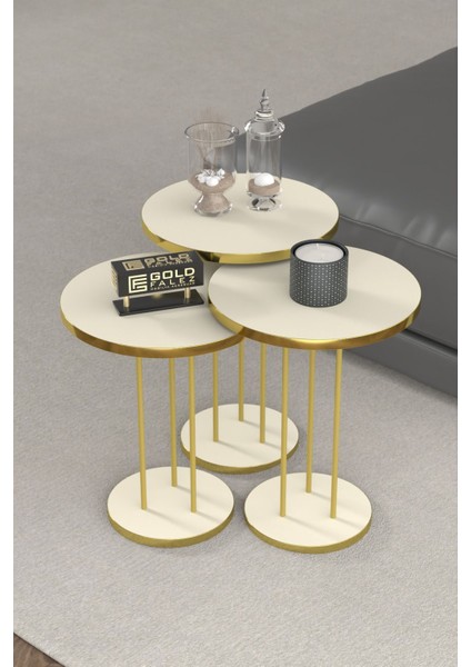 Orta Sehpa ve Zigon Sehpa Terra Set Gold Krem fırsatları