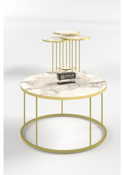 Orta Sehpa ve Zigon Sehpa Terra Set Gold Efes