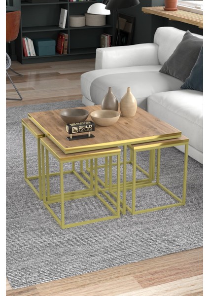 Orta Sehpa ve Zigon Sehpa 5'li Lüx Set Altın Ceviz fırsatları