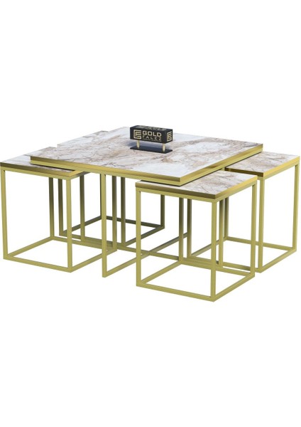 Orta Sehpa ve Zigon Sehpa 5'li Lüx Set Altın Efes