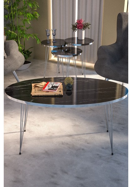 Zigon Sehpa ve Orta Sehpa Elips Set Gümüş Bendir Tel fiyatları