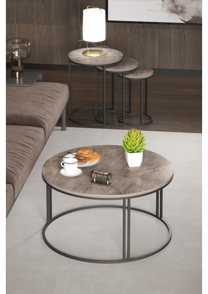 Orta Sehpa Tekli ve 3'lü C Zigon Sehpa Kombin Set Gordion