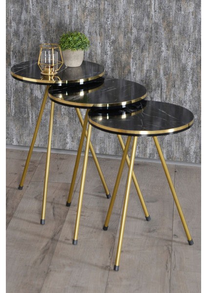 Zigon Sehpa ve Orta Sehpa Elips Set Çift Gold Bendir Metal modelleri