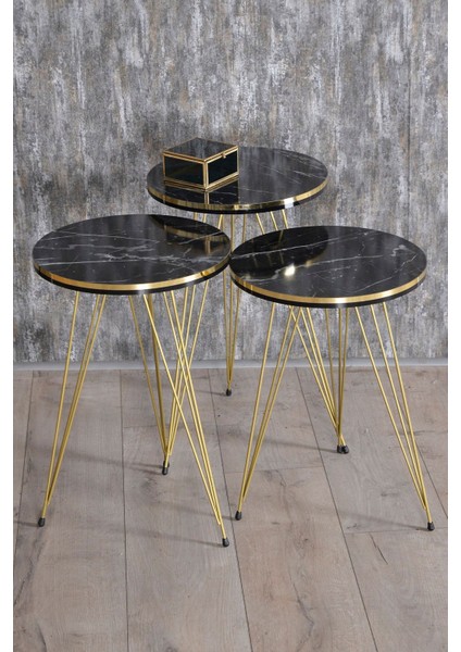 Zigon Sehpa ve Orta Sehpa Elips Set Tel Ayak Çift Gold Bendir fırsatları