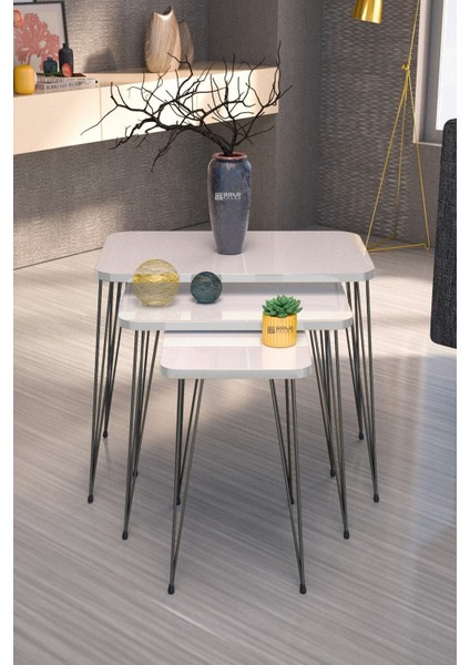 Zigon Sehpa Kr ve Orta Sehpa Kr Set Siyah Ayak Beyaz Tel 1102 modelleri